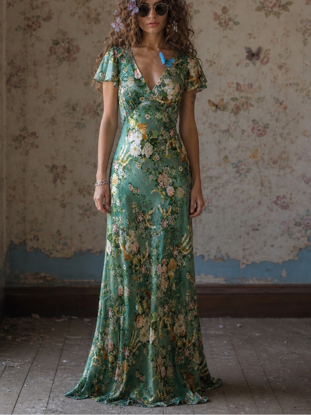 Selkie Bridgerton Kate Flutter Slip Dress - NWT - S - 100% silk maxi dress